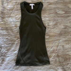 Leith Nordstrom Green Razor Back Ribbed Tank Top